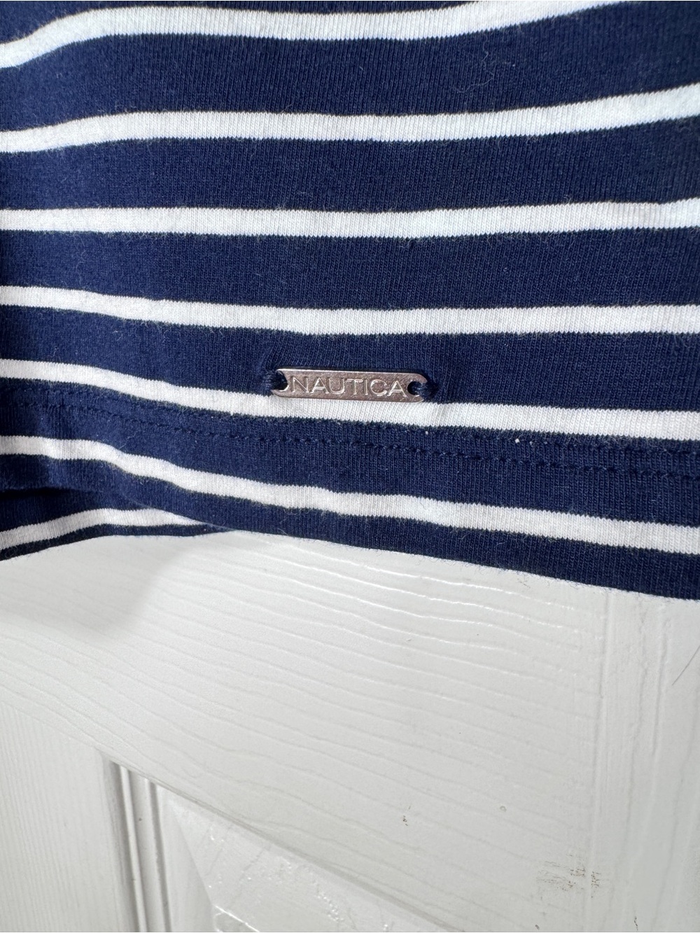 NWT Nautica Navy White Stripe Cotton/Spandex Drawstring Romper Medium - Picture 9 of 14
